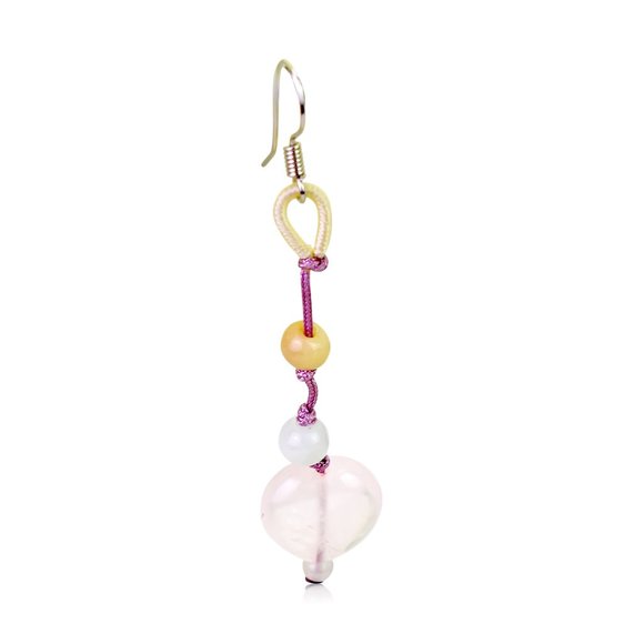 Pretty Rose Quartz Heart with Double Beads Gemstone Earrings - Picture 3 of 4